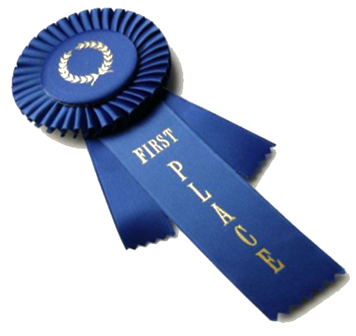 Image says, First Place Blue Ribbon